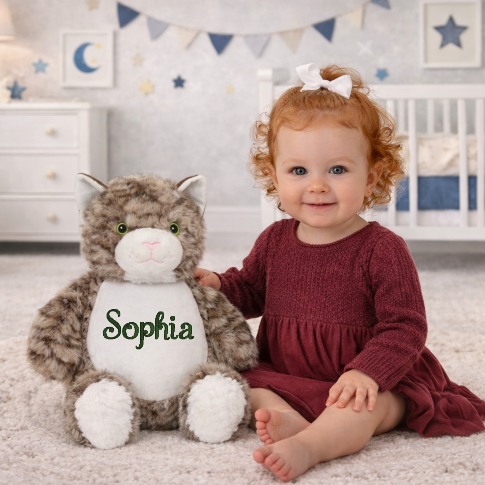 personalized stuffed animal cat with little girl